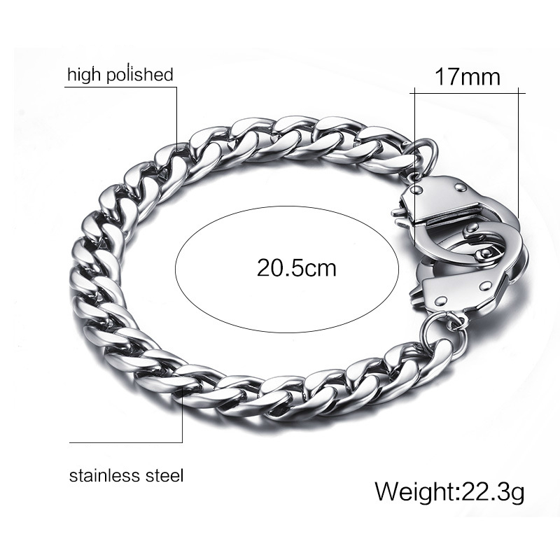 Men Handcuffs Bracelet Stainless Steel Link Chain Bracelets Men Jewelry Secret Shades Mens Handcuff Bracelet 20.5cm BR-277