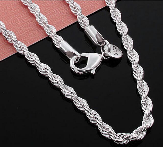 Silver Chain Necklace Women Man necklace 16-24 inch 2mm Rope Chain 925 jewelry findings accesory 925 G215