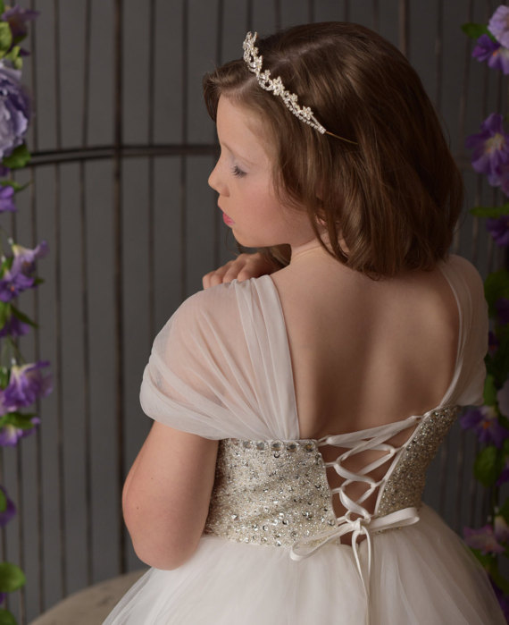luxurious ivory arabic flower girl dresses portrait beaded crystals tulle child wedding party dresses beautiful pageant dresses