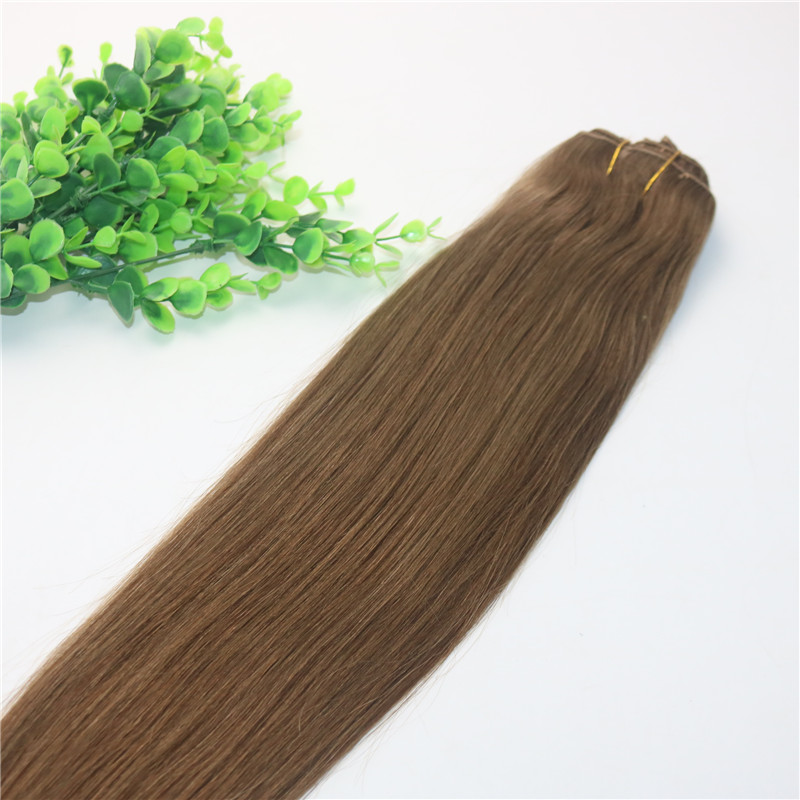 Clips Human Hair Extension 8# Light Brown Straight Brazilian Human Hair 7PCS 120gram 12INCH 20INCH 26INCH