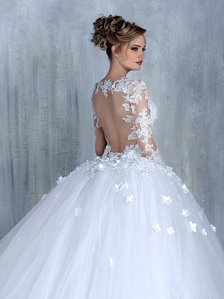 Vintage Ball Gown Long Sleeves Wedding Dresses Sweetheart Lace Dubai Tony Chaaya 3D Floral Backless Bridal Gowns Court Train Plus Size