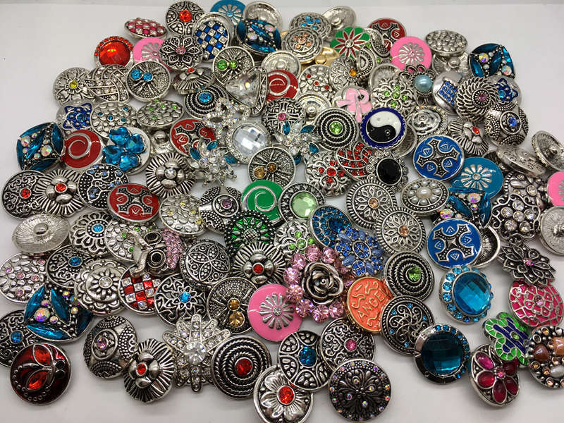 New 100pcs Lot assorted snaps buttons jewelry interchangeable 18mm chunk fashion diy charm work for ginger snaps Bracelet Earring