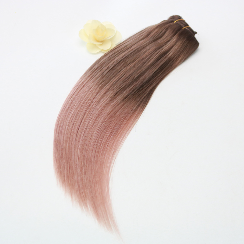 14-24inch 7Pcs 100g Full Set Clip in Hair Extensions Ombre Balayage Human Hair Clip in Human Hair Extensions Color Rose Gold