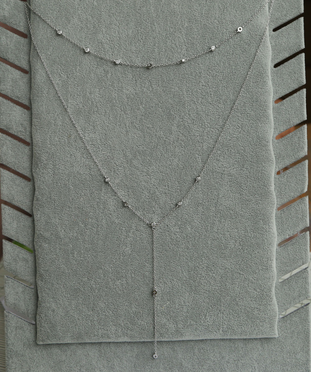 925 sterling silver layer long chain necklace for women wedding with gold silver color plated cz paved station jewelry