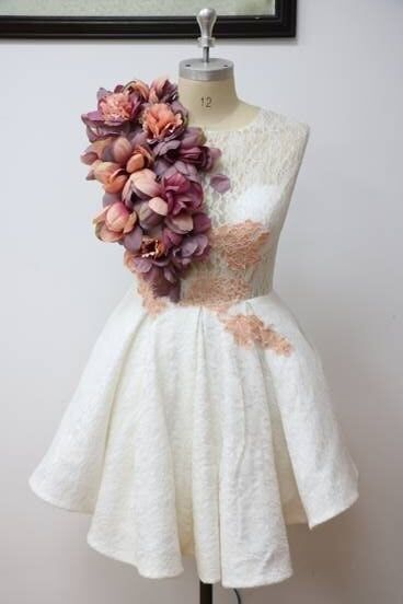 Homecoming Hand White Sweety Flowers Jewel Prom Dresses Back Zipper With Lace Applique Short Custom Made Formal Party Gown