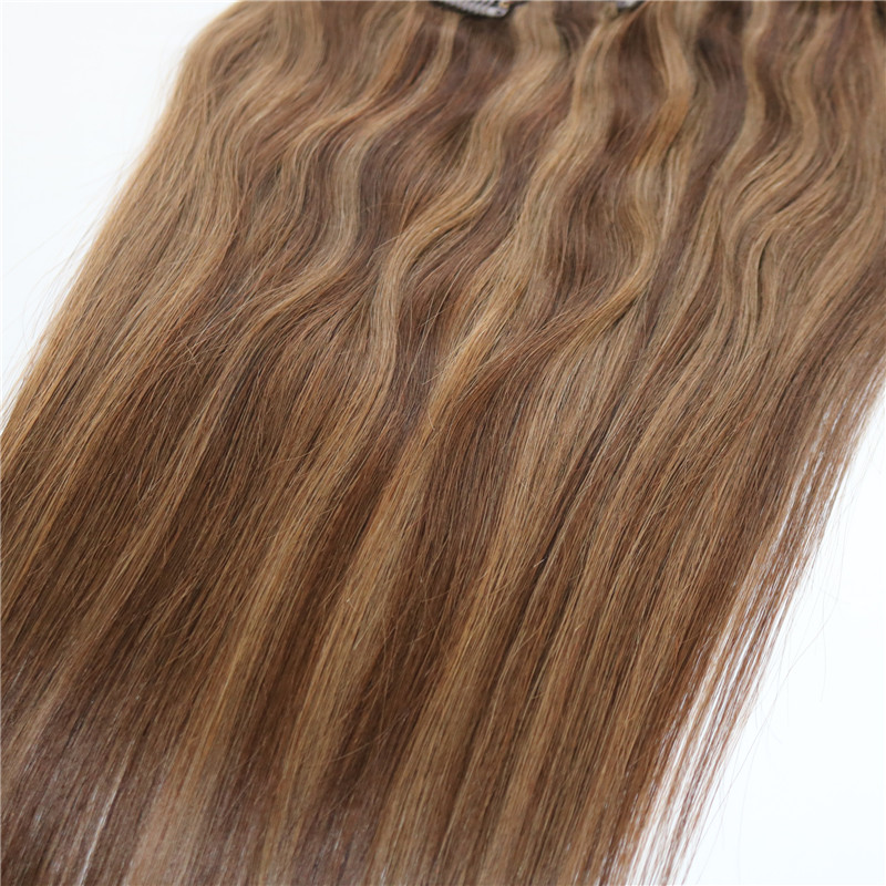 Human Hair Extensions Ombre Color Two Tone #4 Brown Piano #8 Clip In Human Hair Extensions Highlights