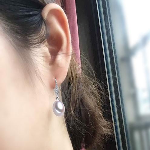 89mm White Pink Purple 100 Natural Freshwater Pearl Drop Earrings 925 Silver Zircon Jewelry for Women