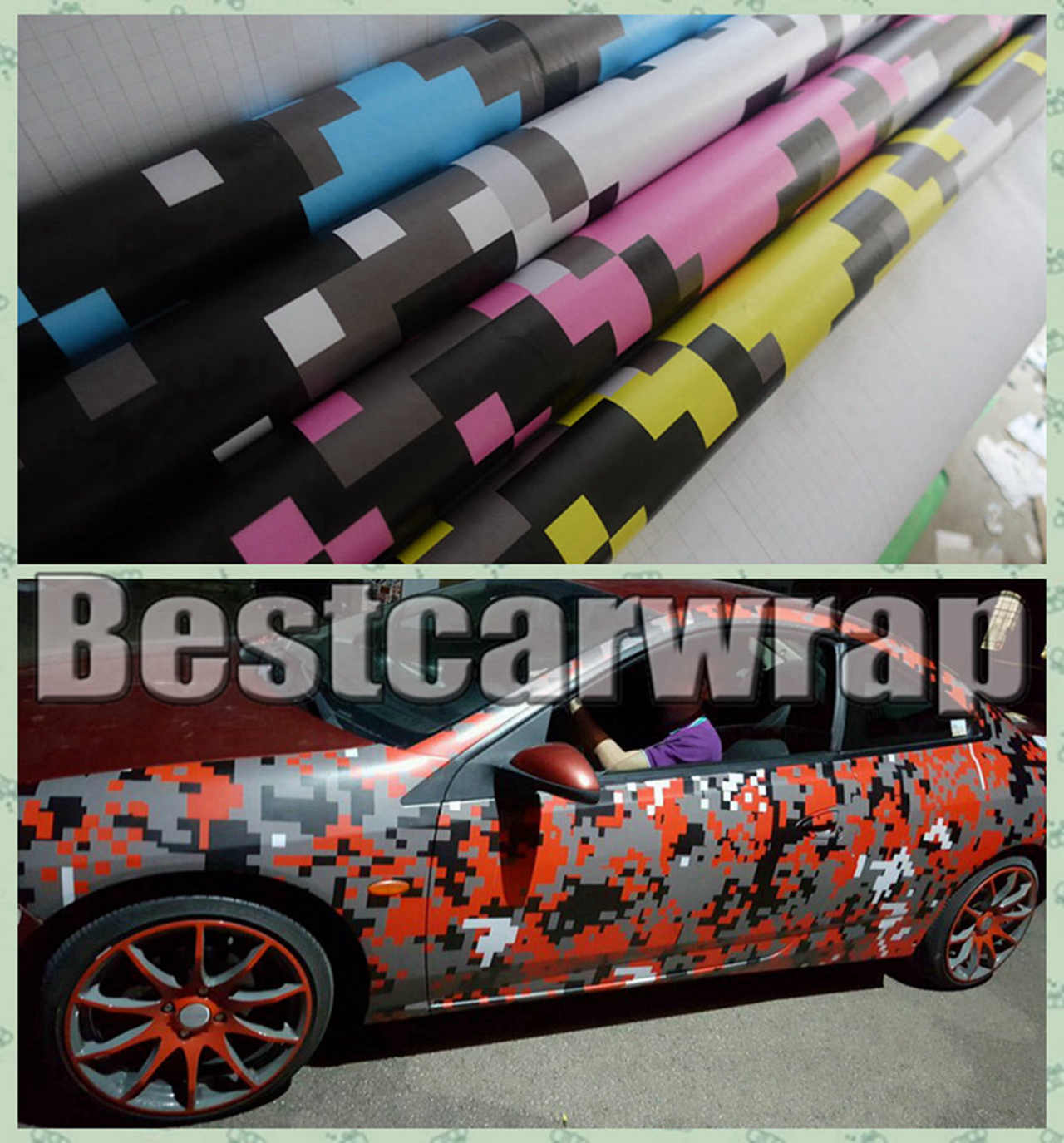 VARIOUS Colors Pixel Camo Vinyl Car Wrap Film With Air releas Digital Camouflage Truck wraps covering styling Foil size 1.52x30m/Roll 5x98ft