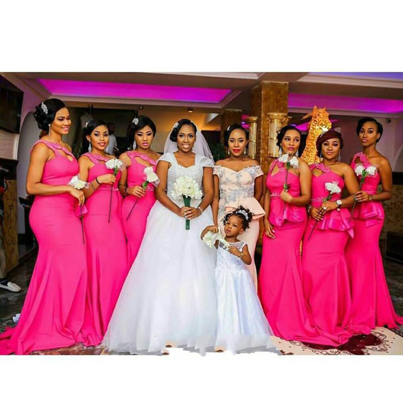 Elegant Cheap South African Fuchsia Bridesmaid Dress One Shoulder Beaded Maid of Honor Dress Wedding Guest Gown Custom Made Plus Size