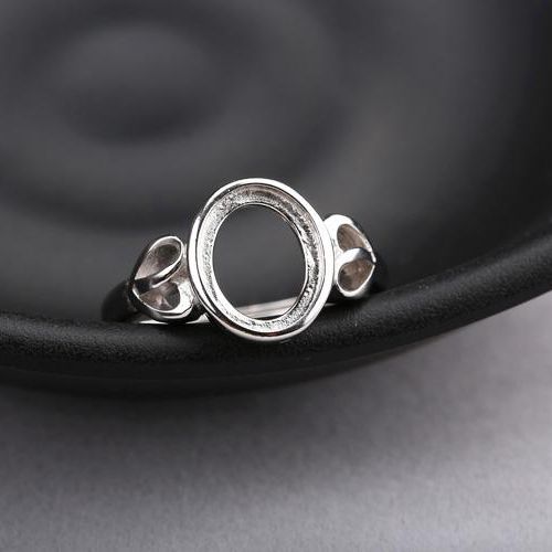 Fine Silver 925 Sterling Silver 8x10mm Oval Cabochon Semi Mount Women Engagement Ring