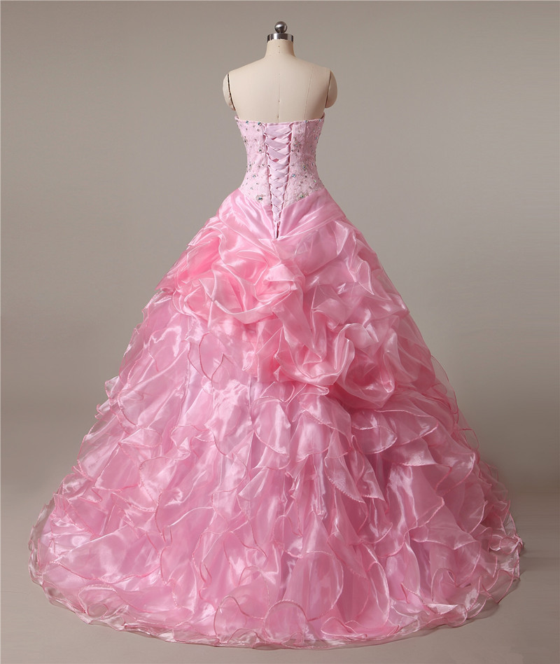 2017 Sexy Princess Crystal Lace Ball Gown Quinceanera Dresses with Beading Organza Sweet 16 Dresses Vestido Debutante Gowns BQ06