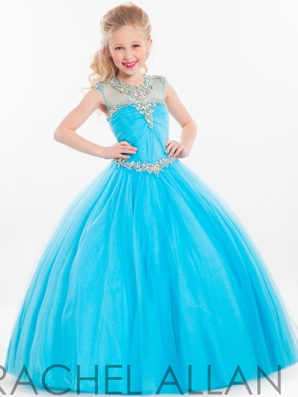Tulle Plum Ball Gown Pageant Dresses Rachel Allan Sheer Neck Rhinestones Beaded Kids Formal Special Flower Girl Wedding Dress HY1140