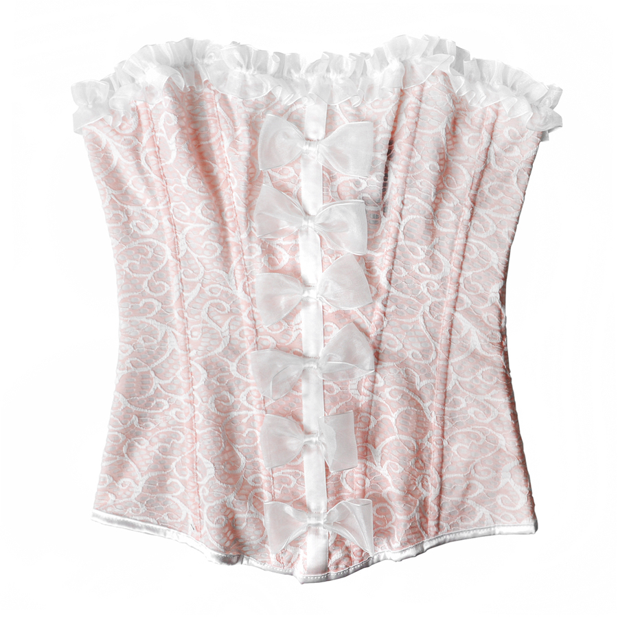 New Women's Pinky Sweet Cute Lolita Overbust Corset with Lace trim and Multi Bow Detail Sexy Dancing Halloween Corset Top