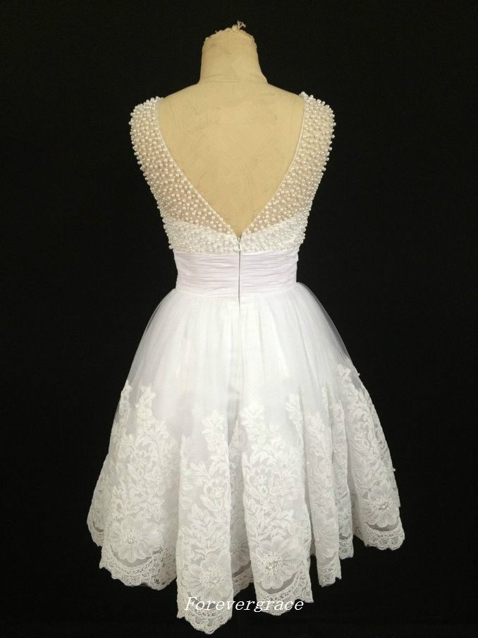 Short Summer Beach Lace Beaded Wedding Dress High Quality White Backless Women Bridal Gown Plus Size