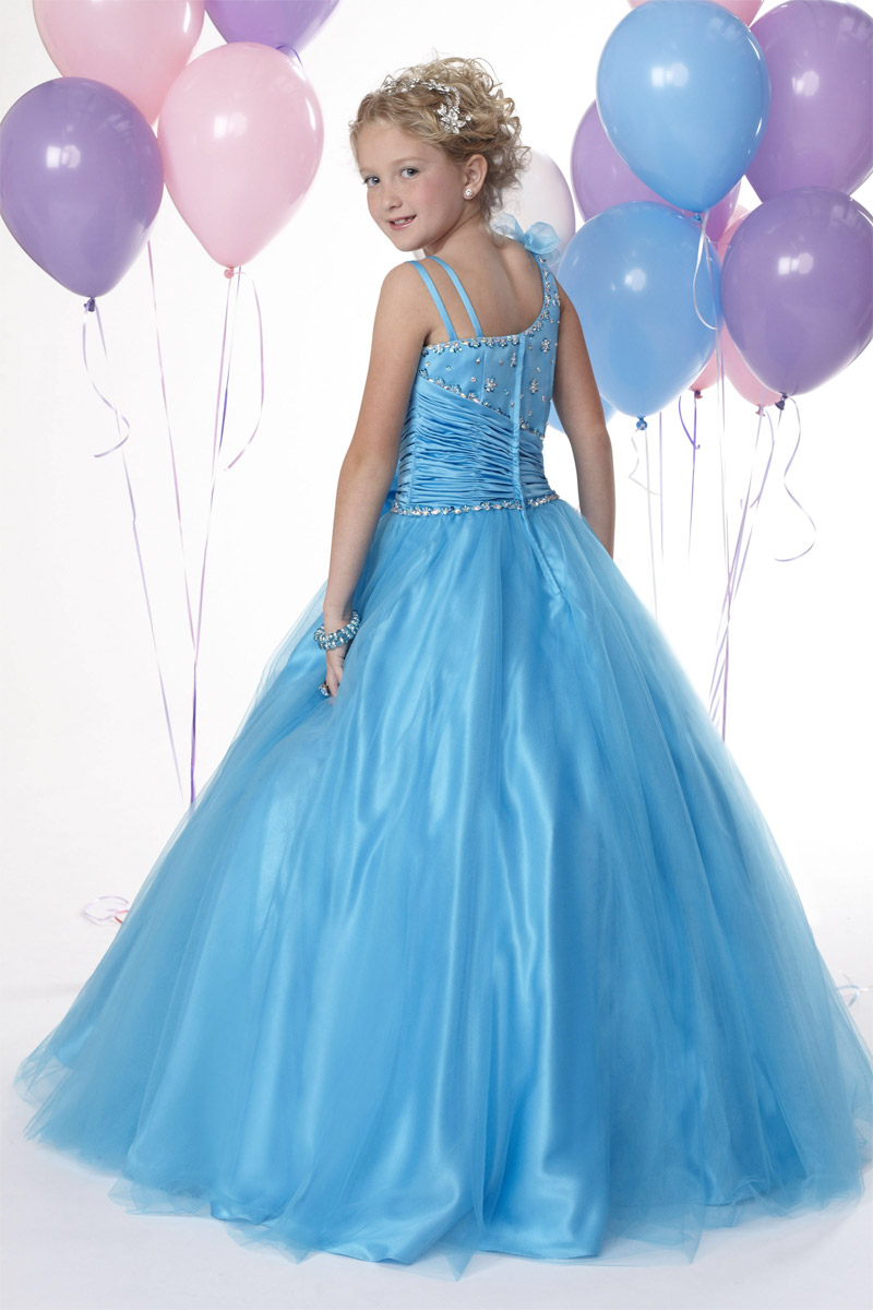 Lovely Turquoise Tulle Bow Straps Beads Flower Girl Dress Princess Pageant Dresses Girl Party Dresses Custom Made Size 2-14 HF419001