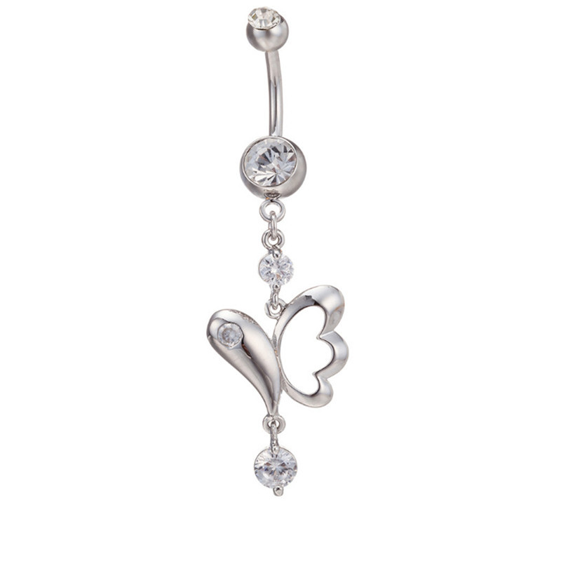NEW High quality Medical Steel Crystal Rhinestone Butterfly Belly Button Ring Dangle Navel Body Piercings Lovery Navel Belly Free shipping