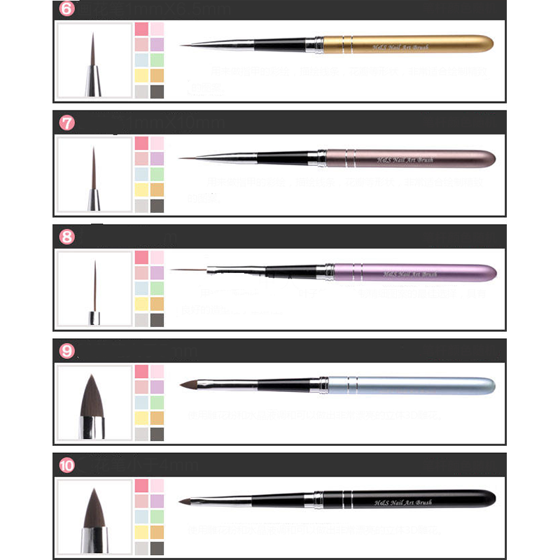 10 Colors Different Sizes Nail ASet With Copper Handle Design 10 Pcs/Set Polish Nylon UV Gel Painting Nail Brushes