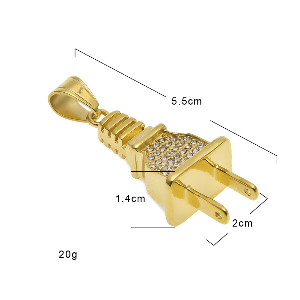 Vintage Gold Plated Plug Pendant Necklace Gold Plated Chain Long Necklaces For Men Women Hip Hop Pendants Jewelry Aesthetic Colar Miami Rapper Bijoux