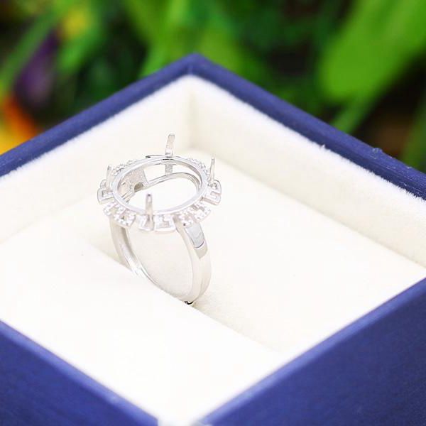 925 Sterling Silver 12x14mm Oval Cabochon Semi Mount Engagement Wedding Ring Women Fine Silver Ring Setting
