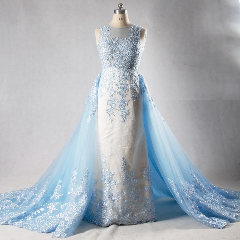 Light Sky Blue Lace Evening Dress With Detachable Cathedral Train Luxury Elegant Illusion Beading Rhinestone Real Formal Party Gowns, Light champagne
Light Sky Blue Lace Evening Dress With Detachable Cathedral Train Luxury Elegant Illusion Beading Rhinestone Real Formal Party Gowns, Light champagne