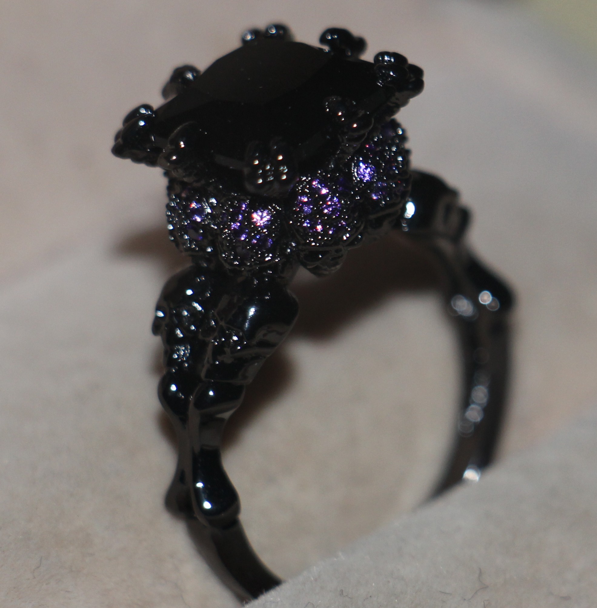 Size 5-11 Retro New Women Fashion Jewelry 10KT Black Gold Filled Amethyst Simulated Diamond Sapphire Wedding Women Band Skull Ring Gift