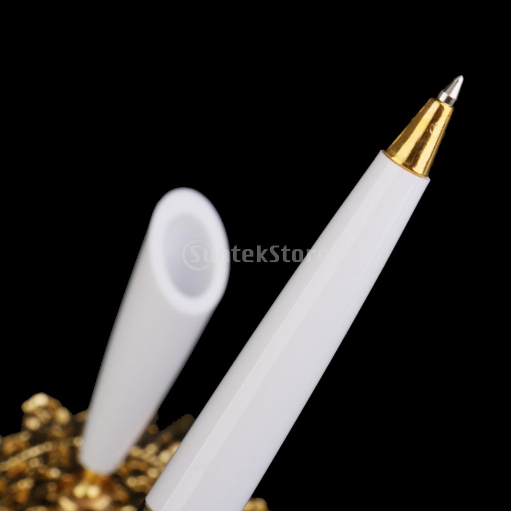 Party Favor Ostrich Feather Quill Signing Pen with Metal Holder Wedding Pen Set White