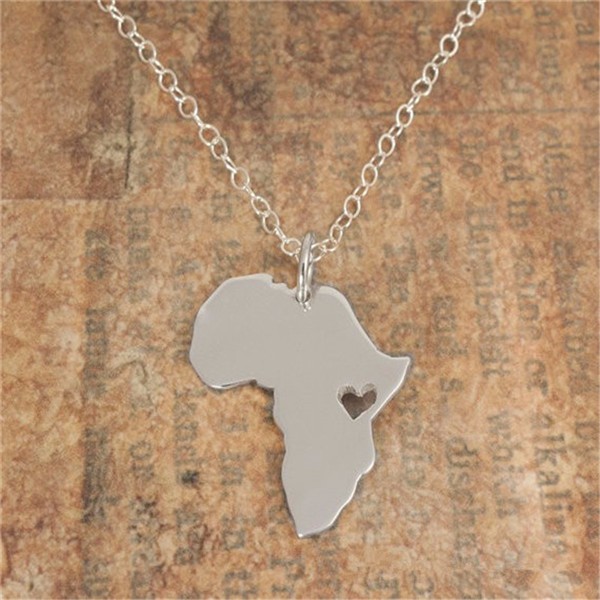 5PCS African Map Necklace Country of South Africa Map Necklace Adoption Necklace Ethiopia Ciondolo Africa Heart Necklaces