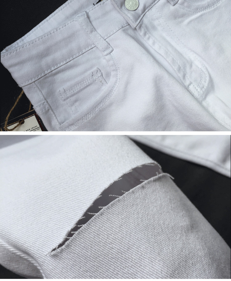 Wholesale- Sexy hole ripped skinny high waisted pencil jeans white trousers leggings pants full length plus size for women womans feminina