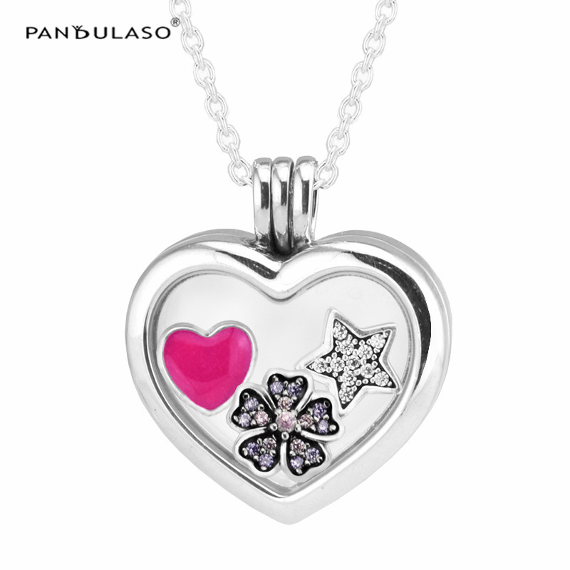 Star Flower Heart Petites Medium Floating Locket Pendant Necklaces Sterling silver jewelry DIY Choker Fit pandora charms beads