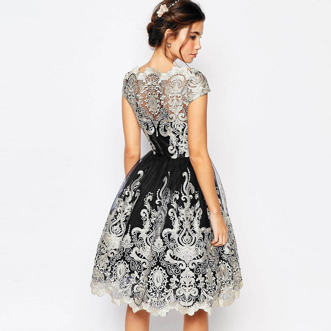 2023 Dark Blue Prom Dresses Short Lace Bateau Neck Cap Sleeve Knee Length Formal Cocktail Party Gowns Maxi Dress Evening Homecoming Dresses
