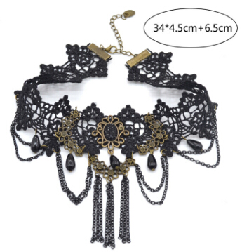 Newest Style Gothic Victorian Crystal Tassel Tattoo Choker Necklace Black Lace Choker Collar Vintage Women Wedding Jewelry