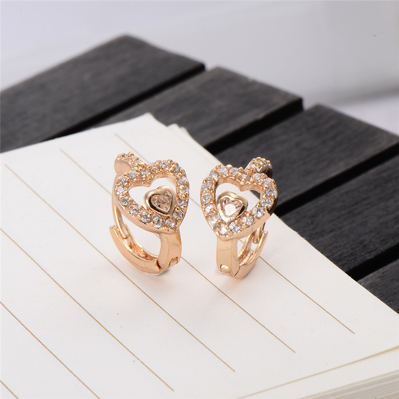 Pierced Ear Earing Crystal for Women 18K Yellow Gold Plated Hearts Hoop Earrings White Crystal CZ Earing Fashion Jewelry