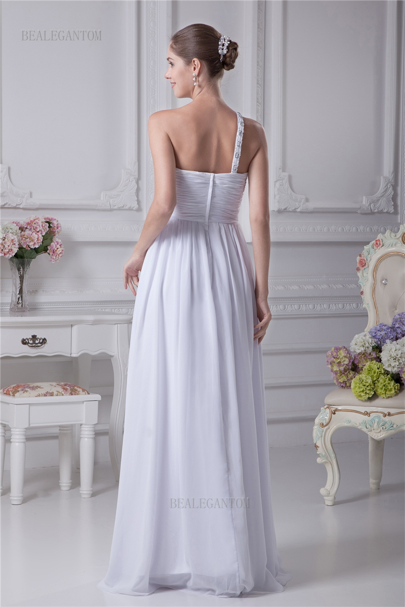 new elegant real photo one shoulder chiffon wedding dresses aline bow plus size wedding party bridal gowns bm38