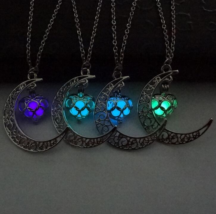 High quality Star Moon Time Night Lights Necklace Luminous Love Pendant Female WFN150 (with chain) mix order 20 pieces a lot