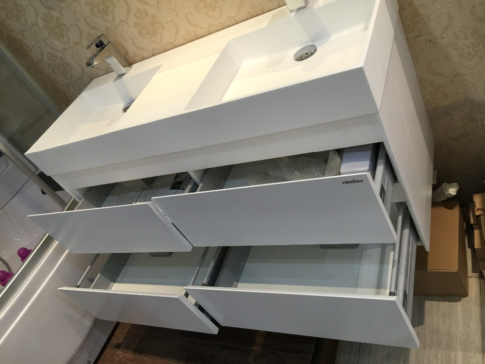 1200mm Bathroom furniture Solid Surface Stone Double Basin With Soild Wooden Bathroom Vanity Cloakroom Cabinet Oka 2090