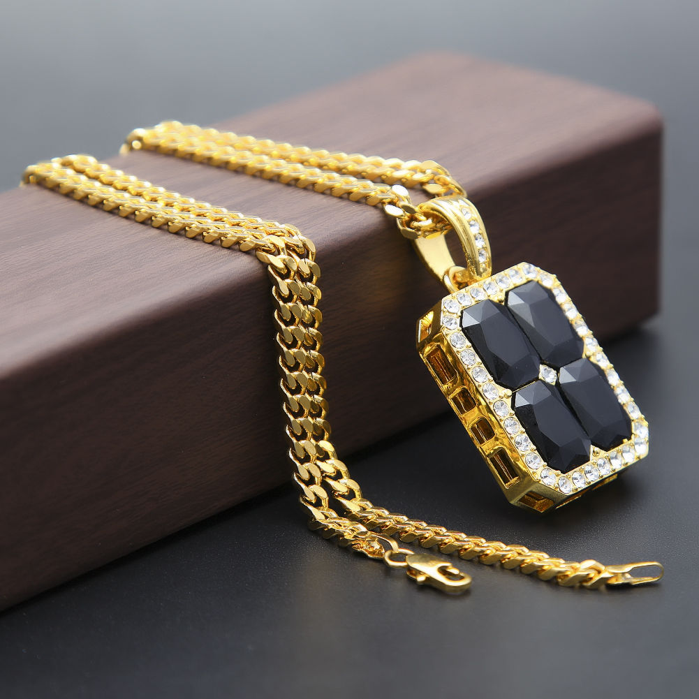 New Blue Red Black Ruby CZ Crystal Pendant Necklace Hip Hop Necklace Gold Plated Cuban Chain Silver Gold Men's Jewelry