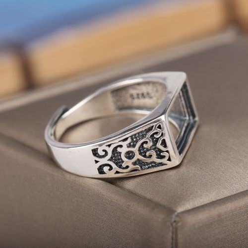 Fine Silver Art Deco 925 Sterling Silver 7x12mm Princess Cabochon Semi Mount Wedding Ring Setting