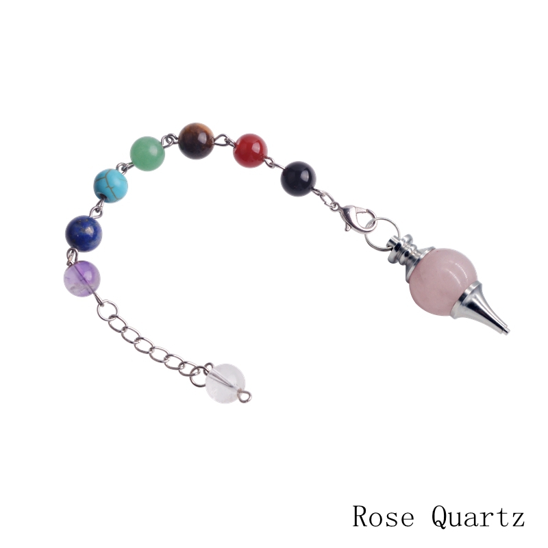 12pc/set 7 Chakra Stone Pendulum Healing Crystal Quartz Pendulum Necklace Spirituality Yoga Jewelery Woman Men gift