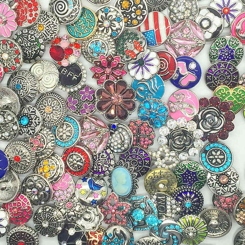 New 100pcs Lot assorted snaps buttons jewelry interchangeable 18mm chunk fashion diy charm work for ginger snaps Bracelet Earring