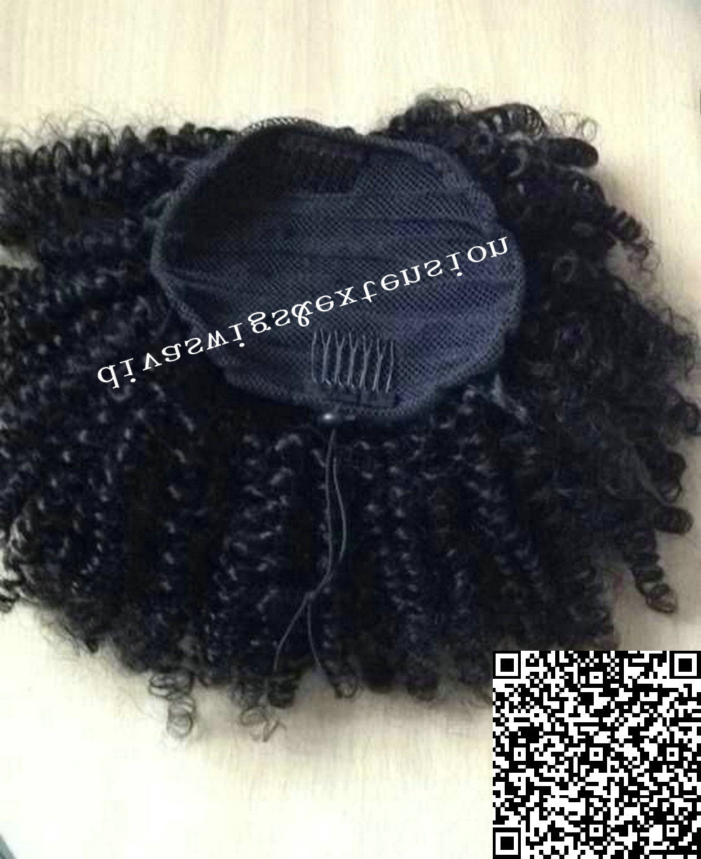 Short afro puff kinky curly ponytail hair extension color 1 jet black clip in remy hair afro drawstring ponytail hairpiece for black women