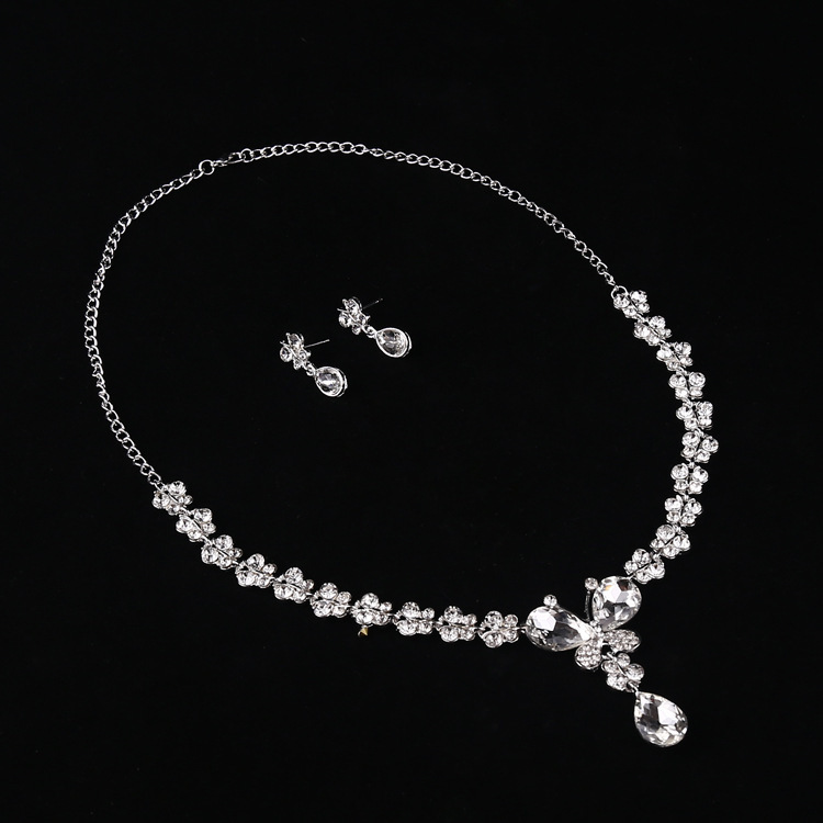 Rhinestone Crystal Drop Necklace Sets Earring Plated Bridal Jewelry Set White Wedding Earrings Wedding Accessories