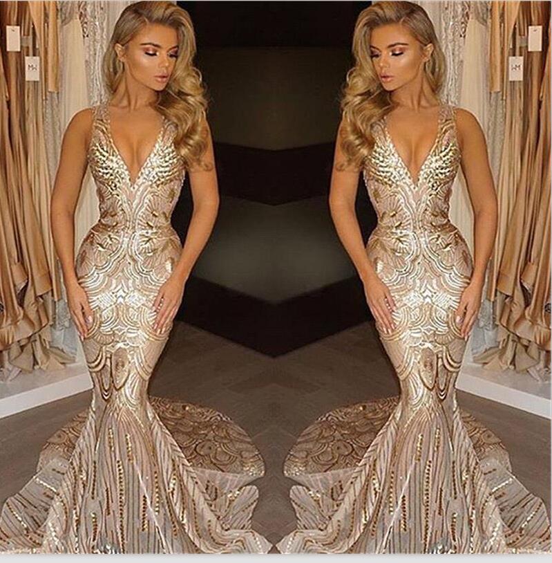 African Luxury Gold Mermaid Prom Dresses V Neck Sexy Gowns Vestidos Pageant Dresses Evening Wear, Same as picture
African Luxury Gold Mermaid Prom Dresses V Neck Sexy Gowns Vestidos Pageant Dresses Evening Wear, Same as picture