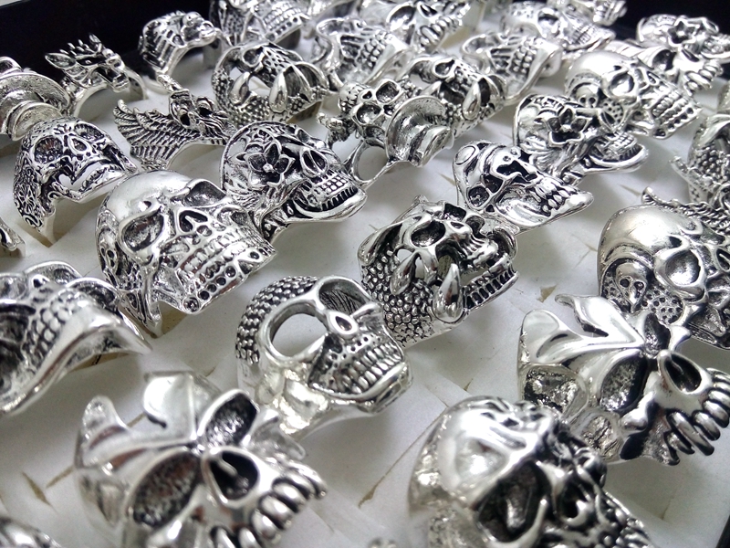 Skull Skeleton Gothic Biker Rings Men's Rock Punk Ring Party Favor Top Styles Mix Wholesale Fashoin Cool Jewelry lots HOT