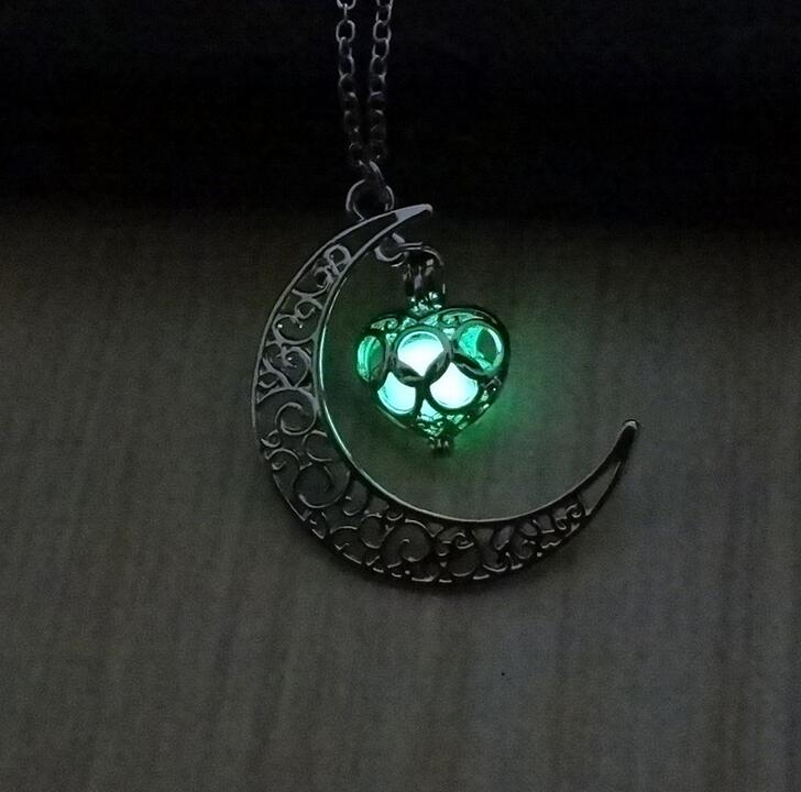 High quality Star Moon Time Night Lights Necklace Luminous Love Pendant Female WFN150 (with chain) mix order 20 pieces a lot