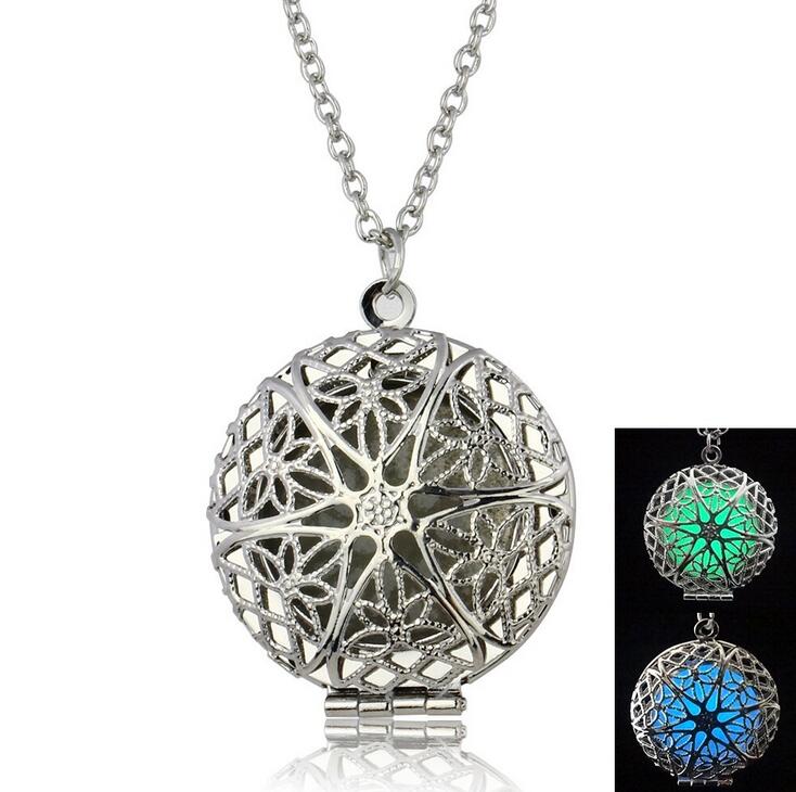 Round hollow luminous necklace can be put photo album box jewelry explosion models hot WFN145 (with chain) mix order 20 pieces a lot