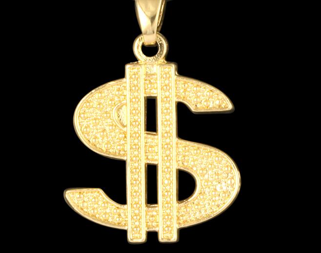 Gold Color $ Money Symbol Pendant Hip Hop Bling Crystal Dollar Sign 76cm Gold Link Chain Pendant Necklace Men Women Jewelry