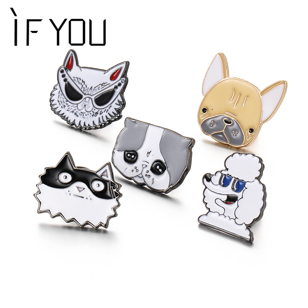 Wholesale- 2017 New Fashion Cute Dog Animal Cartoon Charm Broches Pins For Woman Button Pins Jeans Bag Decoration Gift Wholesal