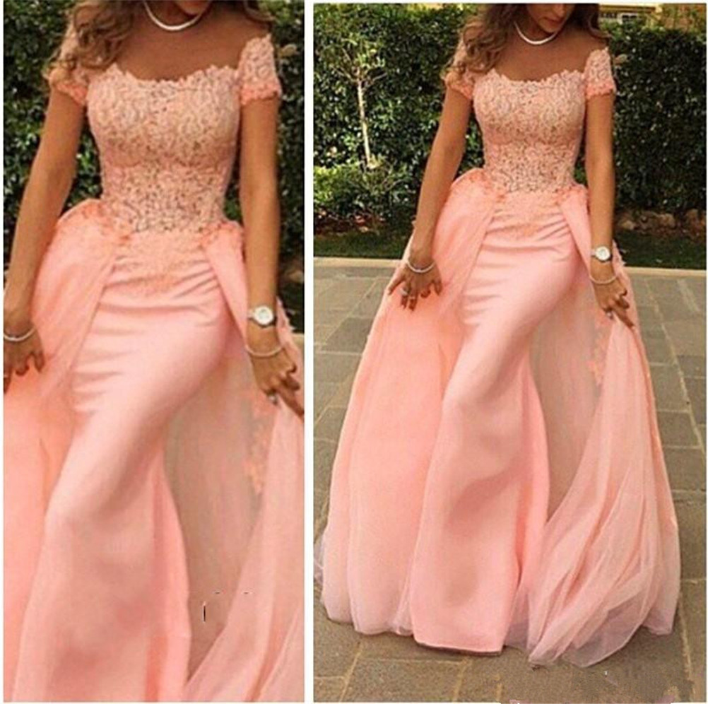 Modern Off-the-shoulder Mermaid Tulle Evening Dress Floor-length Lace Applique Short Sleeves Peach Prom Dress robe de bal princesse, Same as picture
Modern Off-the-shoulder Mermaid Tulle Evening Dress Floor-length Lace Applique Short Sleeves Peach Prom Dress robe de bal princesse, Same as picture