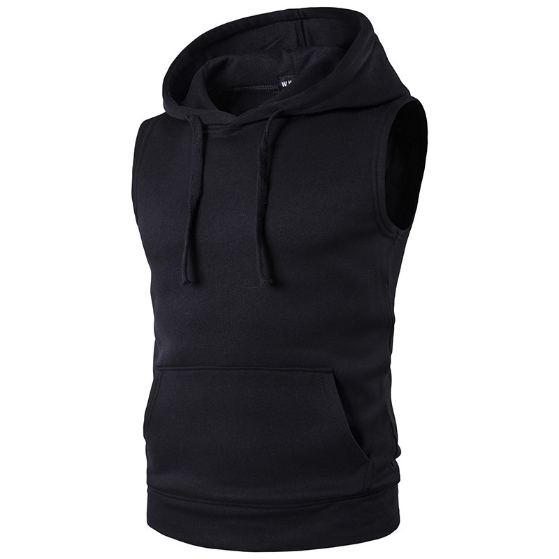Wholesale- 2017 Men's Fashion Fleece Plain Fit Hooded Sleeveless Vest hoodies