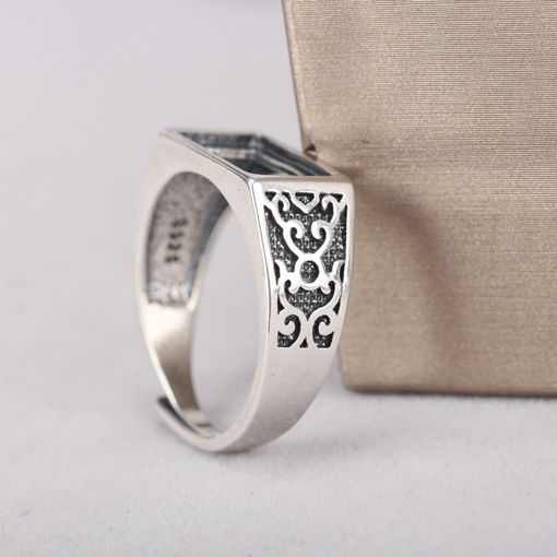 Fine Silver Art Deco 925 Sterling Silver 7x12mm Princess Cabochon Semi Mount Wedding Ring Setting